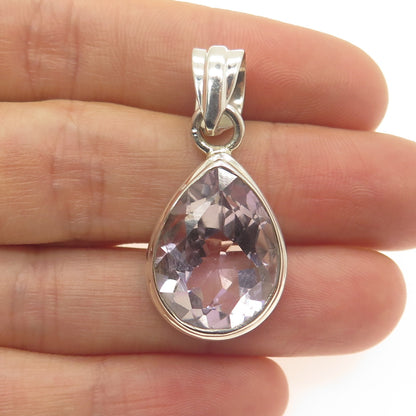 925 Sterling Silver Vintage Real Pear-Cut Amethyst Teardrop Pendant