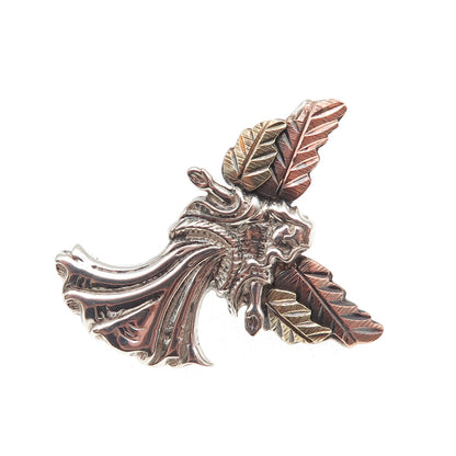 Coleman Co. 925 Sterling 12K Rose & Yellow Gold Vintage Guardian Angel Lapel Pin