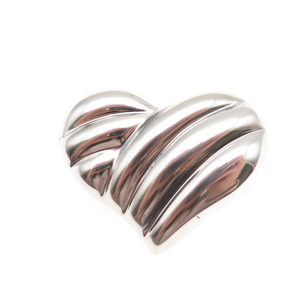 925 Sterling Silver Vintage Mexico Modernist Ribbed Heart Oxidized Pin Brooch