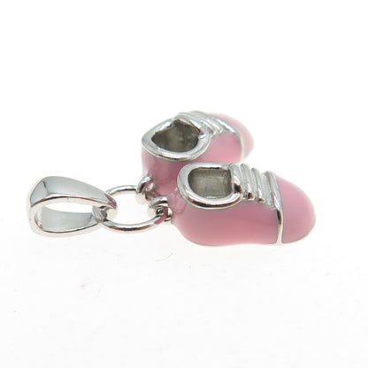 925 Sterling Silver Pink Enamel Baby Boot Shoe Pendant