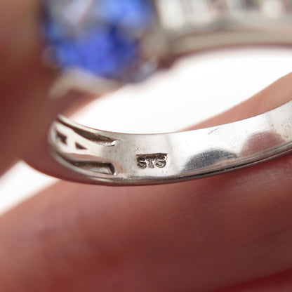 Chuck Clemency 925 Sterling Silver Real Tanzanite & White Topaz Ring Size 8.25