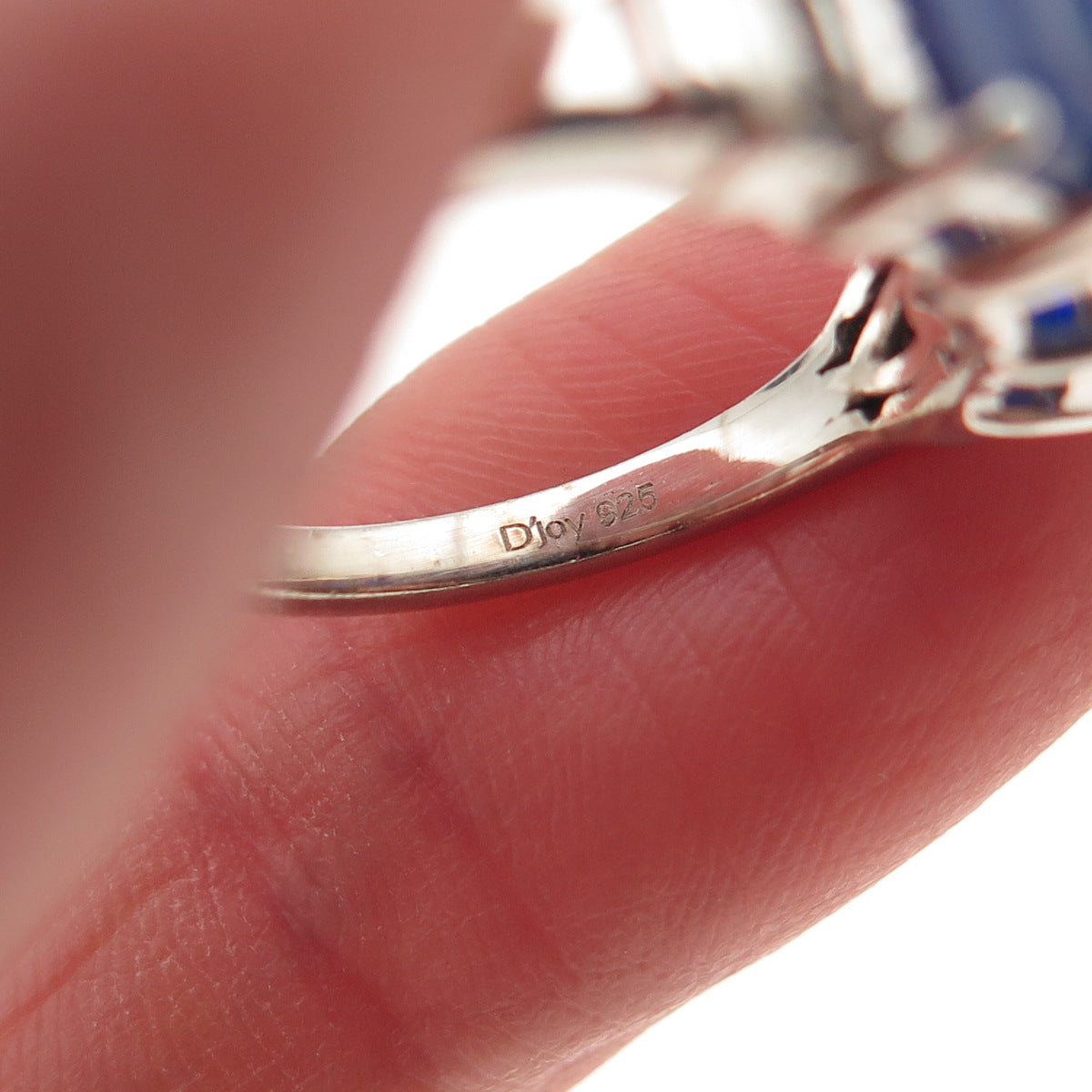 D'Joy 925 Sterling Silver Real Emerald-Cut Sapphire & White Topaz Ring Size 5