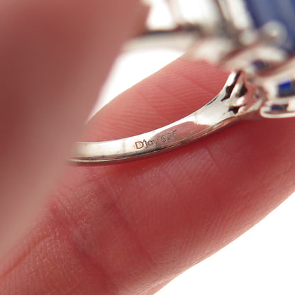 D'Joy 925 Sterling Silver Real Emerald-Cut Sapphire & White Topaz Ring Size 5