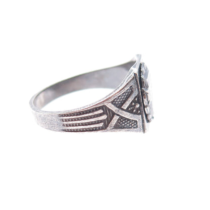 925 Sterling Silver Antique 1942 Enamel SMS College Oxidized Ring Size 10.75