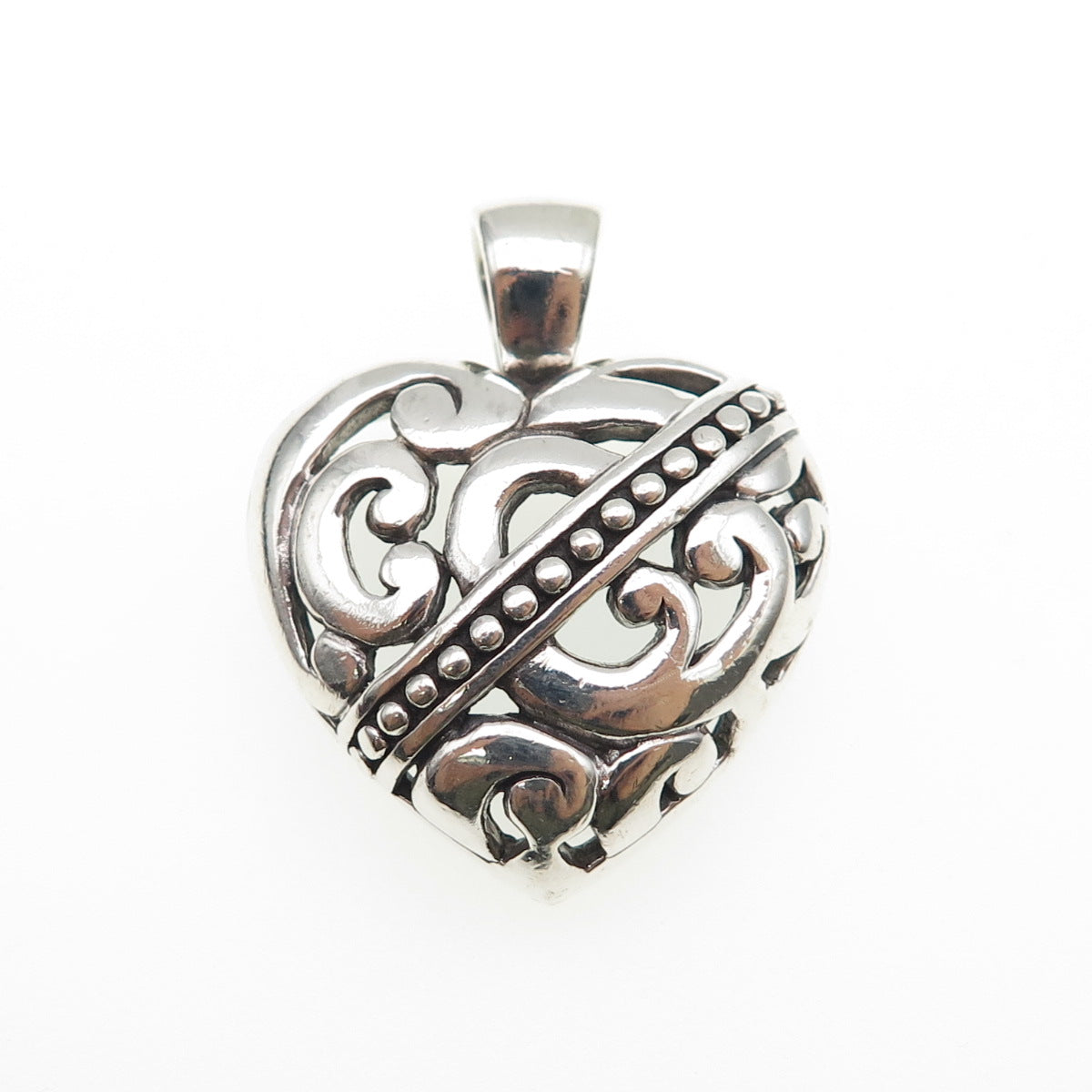 ANNIKA WITT 925 Sterling Silver Vintage Ornate Heart Oxidized Charm Pendant
