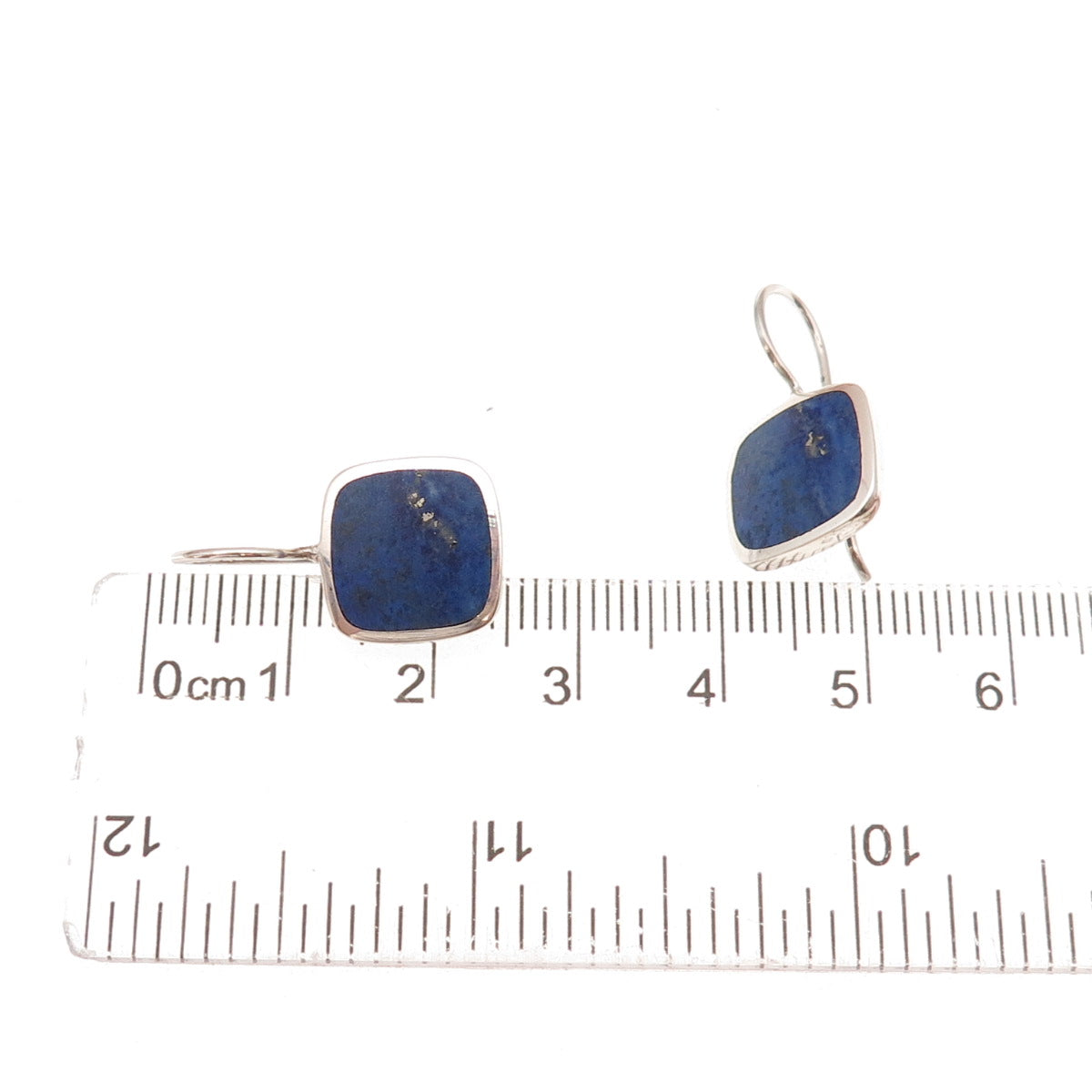 925 Sterling Silver Vintage Real Lapis Square Earrings