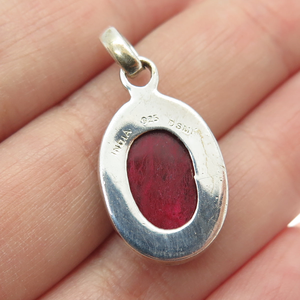 925 Sterling Silver Vintage Real Red Jasper Gemstone Scarab Pendant