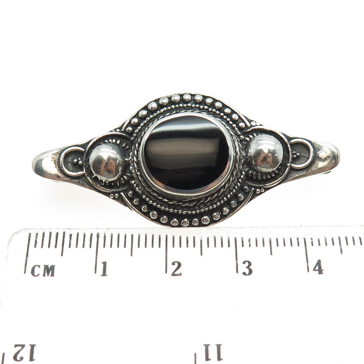 925 Sterling Silver Vintage Real Black Onyx Granulate Pin Brooch
