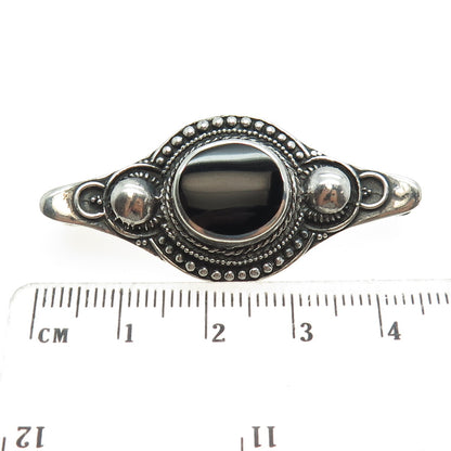 925 Sterling Silver Vintage Real Black Onyx Granulate Pin Brooch
