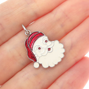 SPENCER 925 Sterling Silver Vintage Enamel Santa Claus Minimalist Charm Pendant