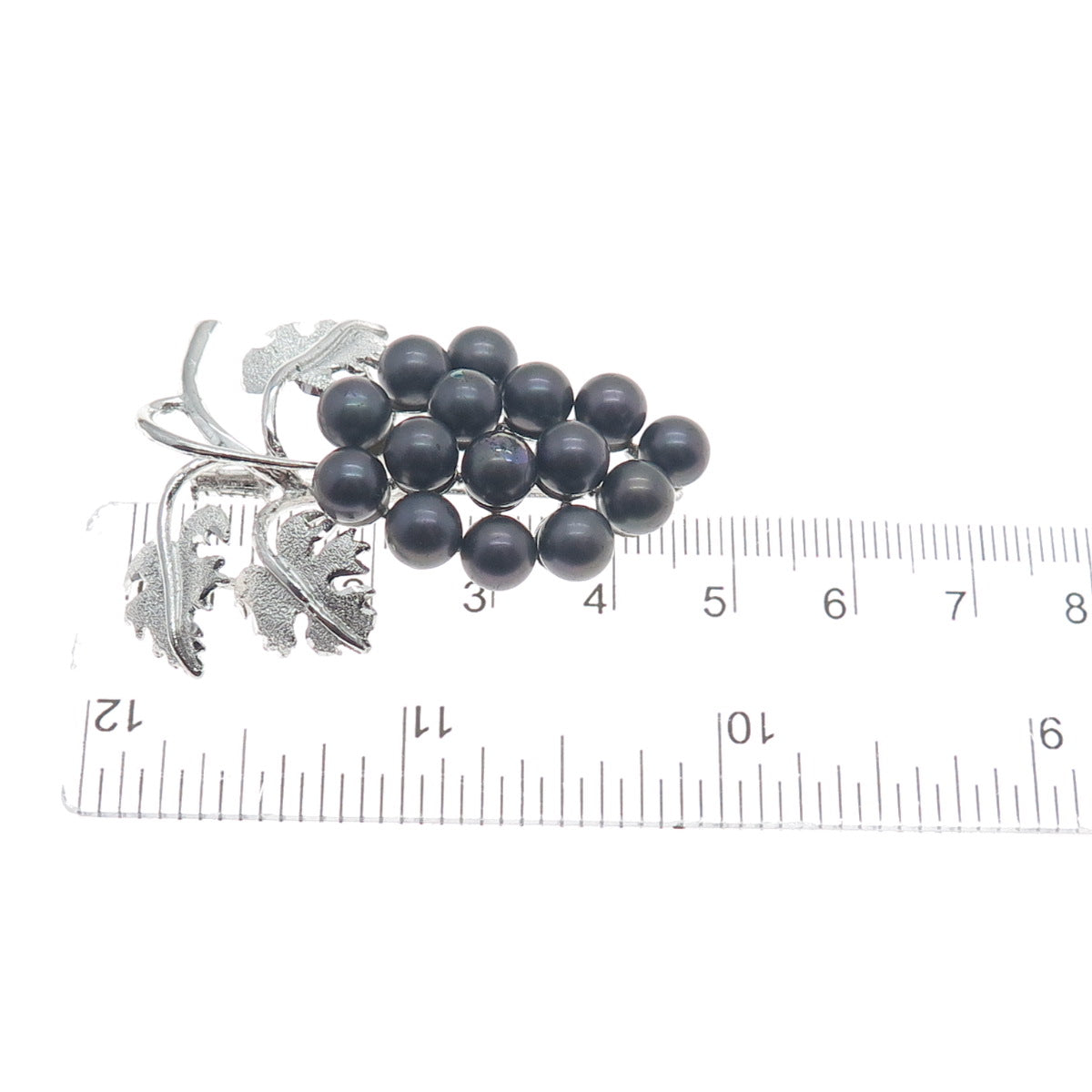 925 Sterling Silver Vintage Faux Tahitian Pearl Grape Pin Brooch
