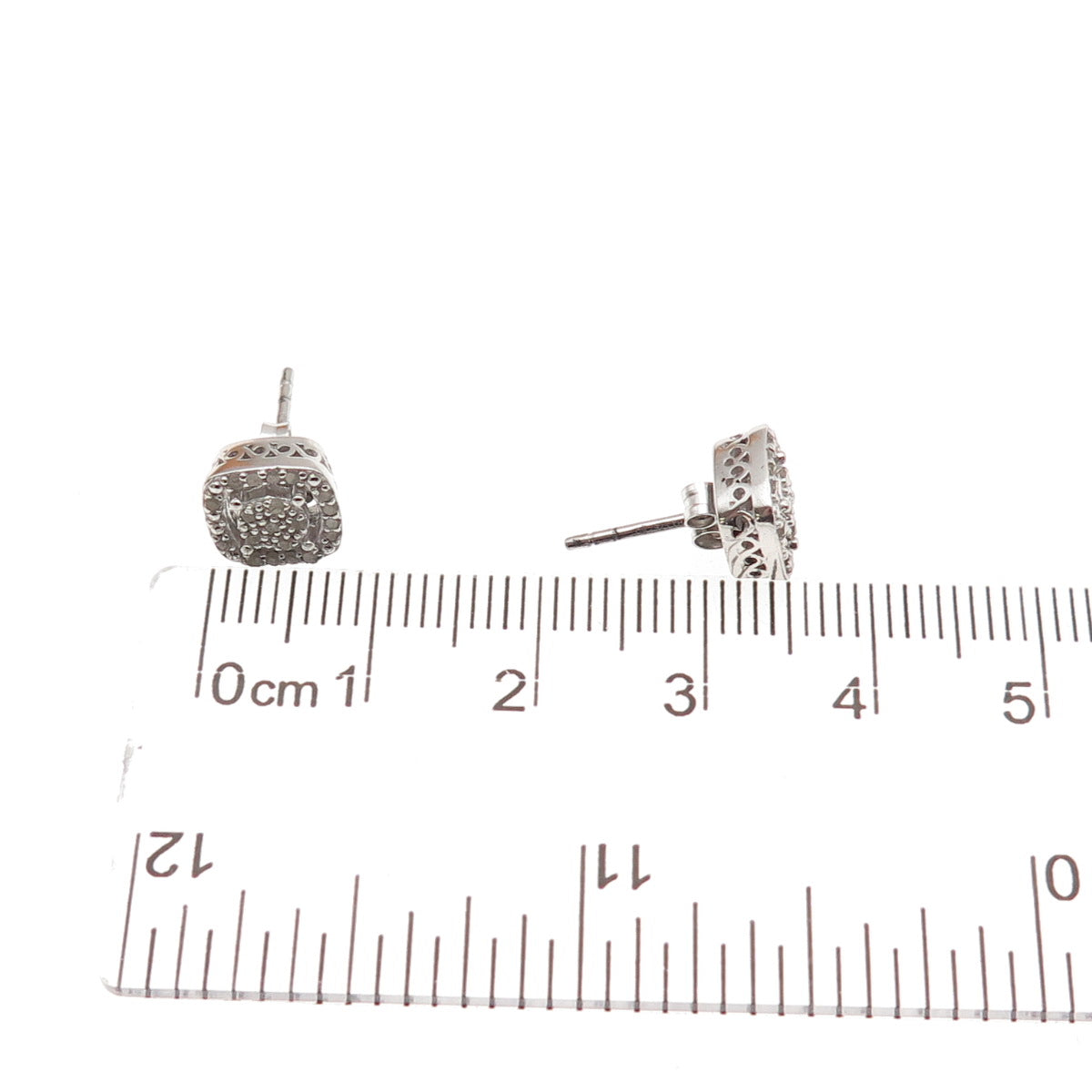 925 Sterling Silver Real Round-Cut Diamond Stud Earrings