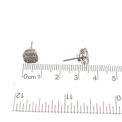 925 Sterling Silver Real Round-Cut Diamond Stud Earrings