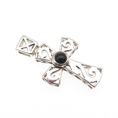 925 Sterling Silver Vintage Real Black Onyx Spiral Cross Charm Pendant