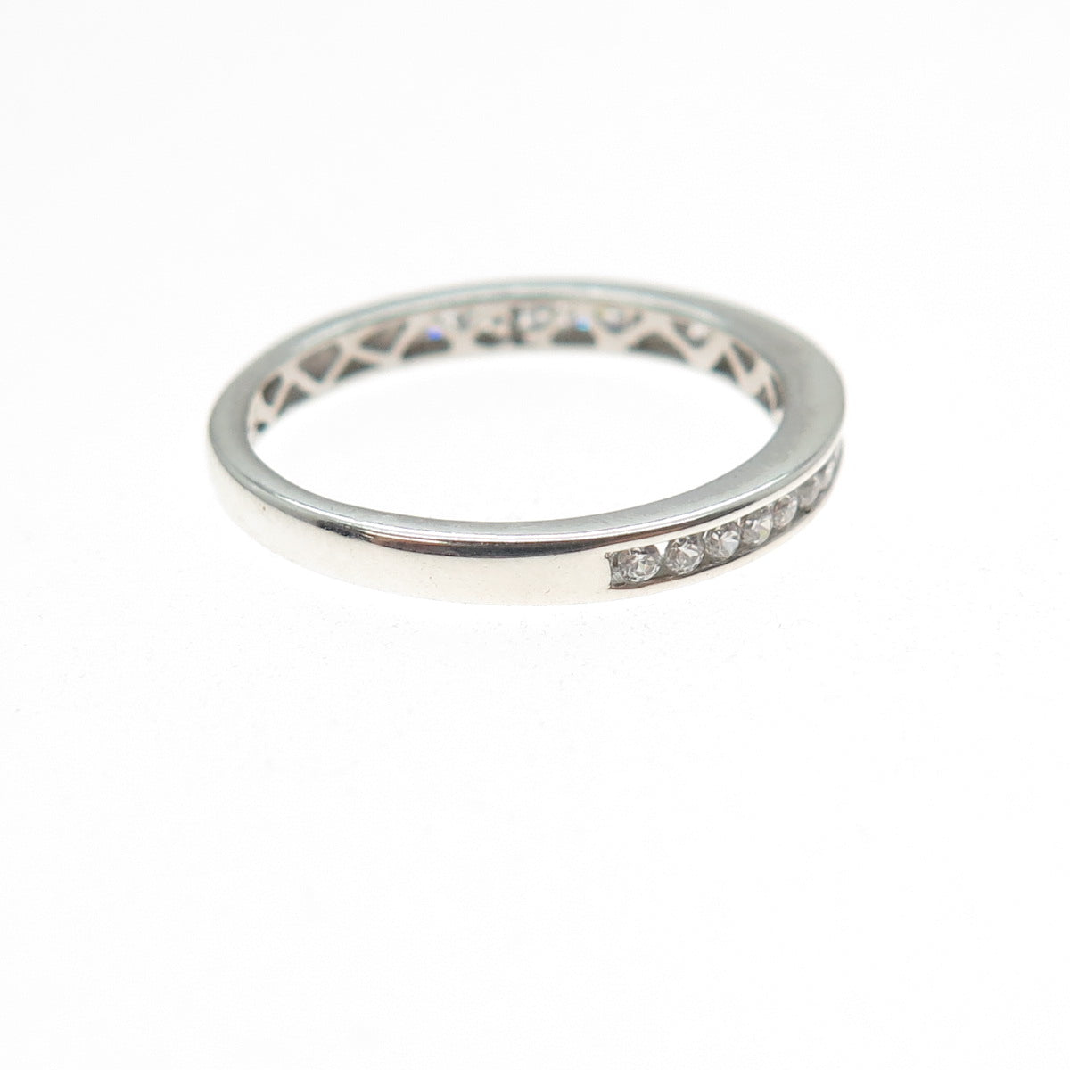 DIAG 925 Sterling Silver Round-Cut C Z Half Eternity Band Ring Size 7.25