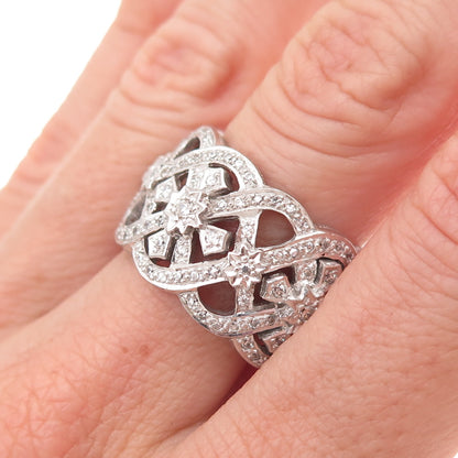 925 Sterling Silver Round-Cut C Z Cross Woven Sparkle Ring Size 8