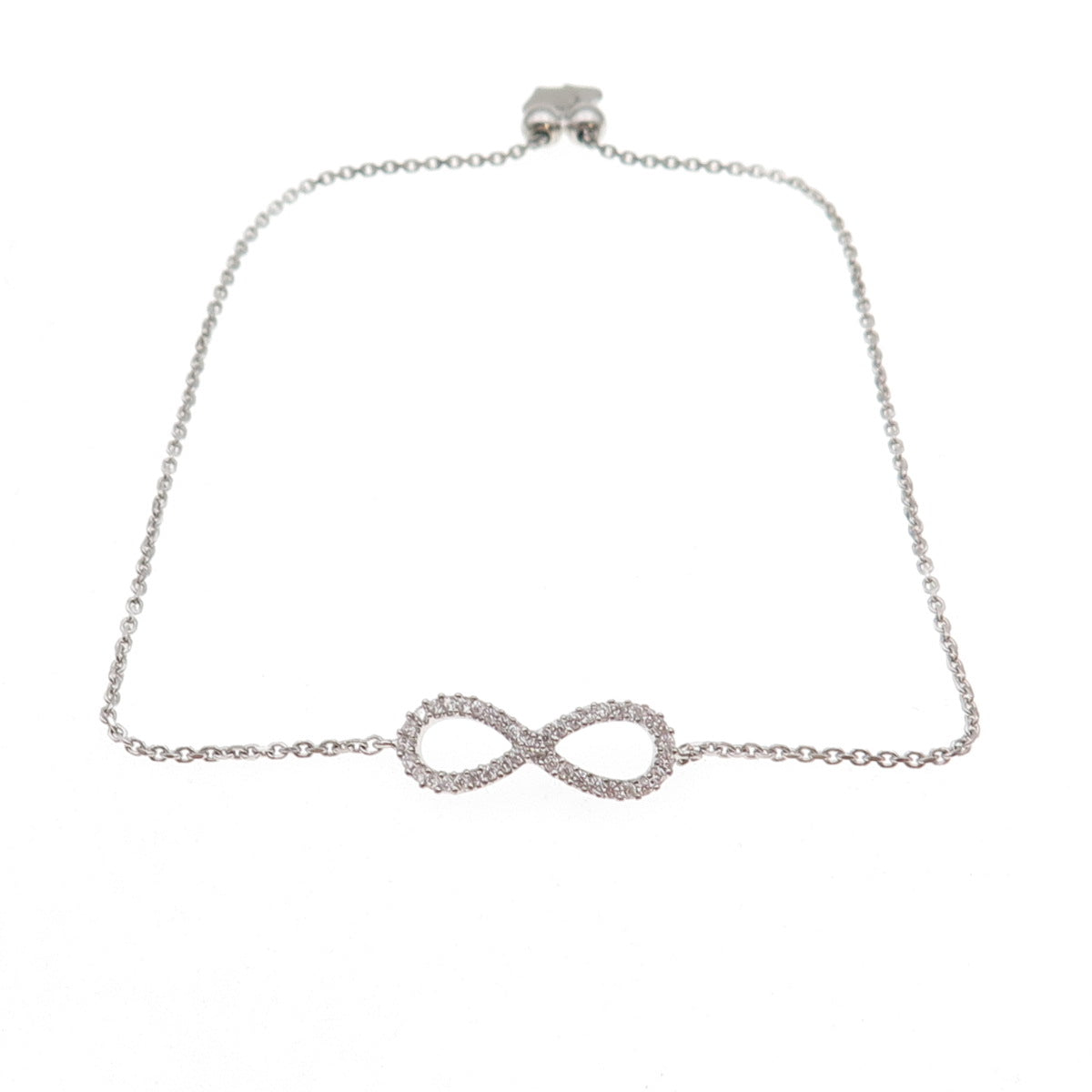 925 Sterling Silver Round-Cut C Z Infinity Adjustable Anklet / Bracelet 6-9.25"