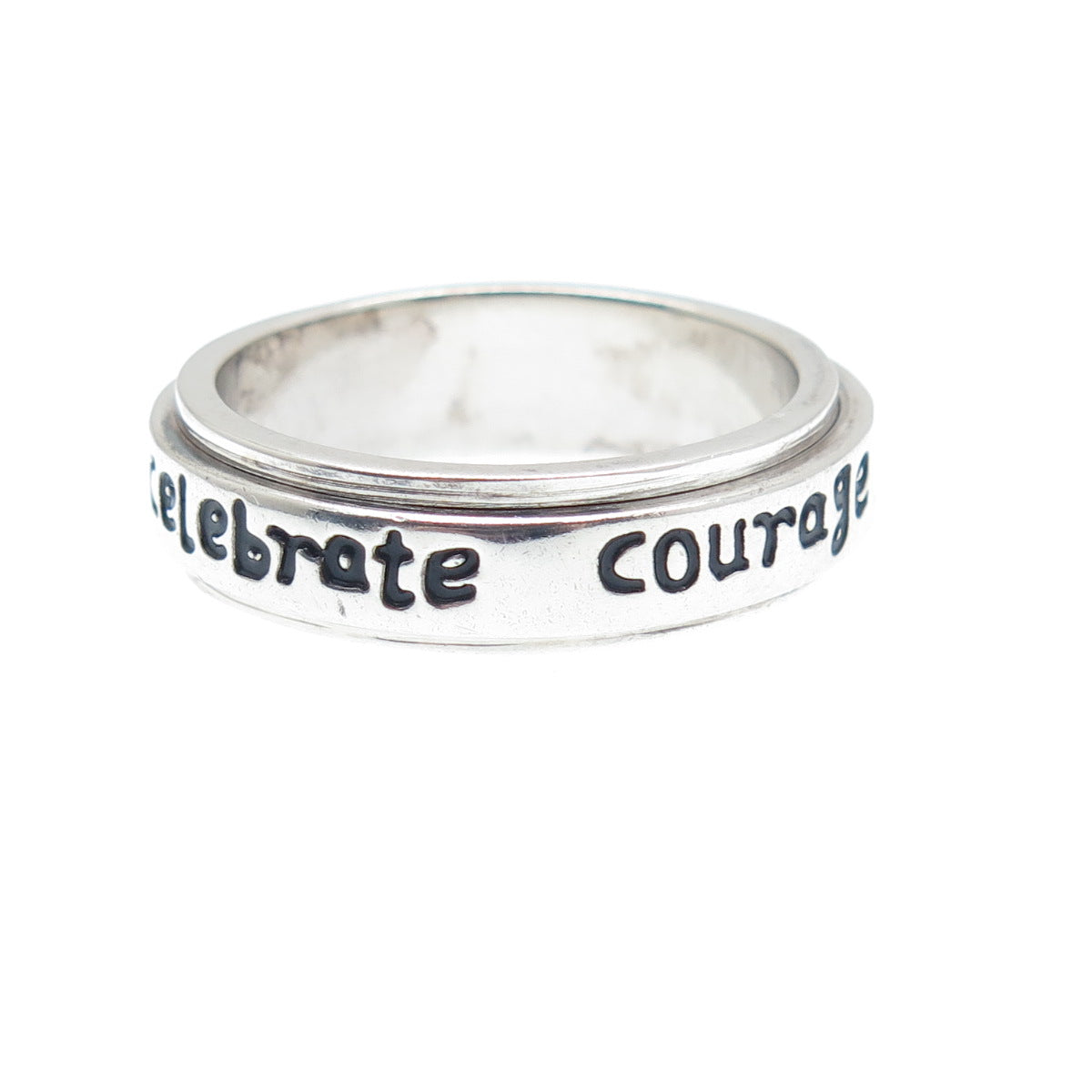 925 Sterling Vintage Enamel Celebrate Courage Cancer Ribbon Spin Ring Size 9.25
