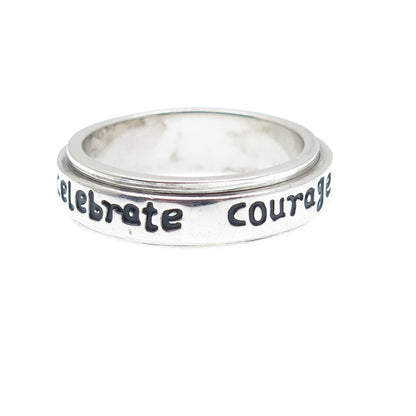 925 Sterling Vintage Enamel Celebrate Courage Cancer Ribbon Spin Ring Size 9.25