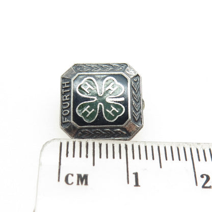 925 Sterling Silver Vintage 4-H Club 4th Year Membership Achievement Lapel Pin