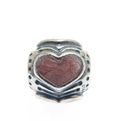 PANDORA 925 Sterling Silver Rose Enamel Heart Bead Charm