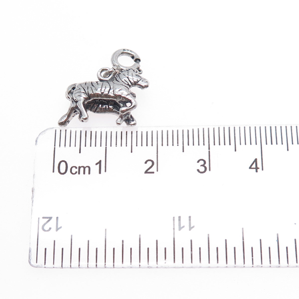 925 Sterling Silver Vintage Zebra Couple Spring Ring Mini Charm Pendant