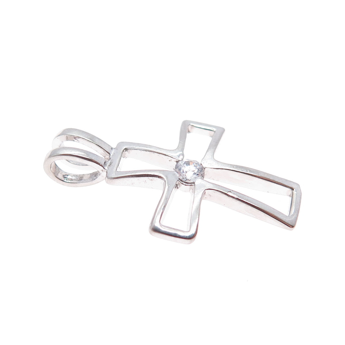 925 Sterling Silver Vintage Round-Cut C Z Cross Charm Pendant