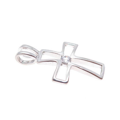 925 Sterling Silver Vintage Round-Cut C Z Cross Charm Pendant