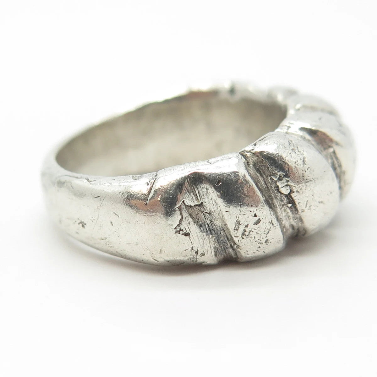 925 Sterling Silver Vintage Ribbed Rope Ring Size 8.5