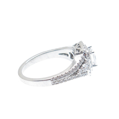 925 Sterling Silver Princess & Round-Cut C Z Engagement Ring Size 6.75