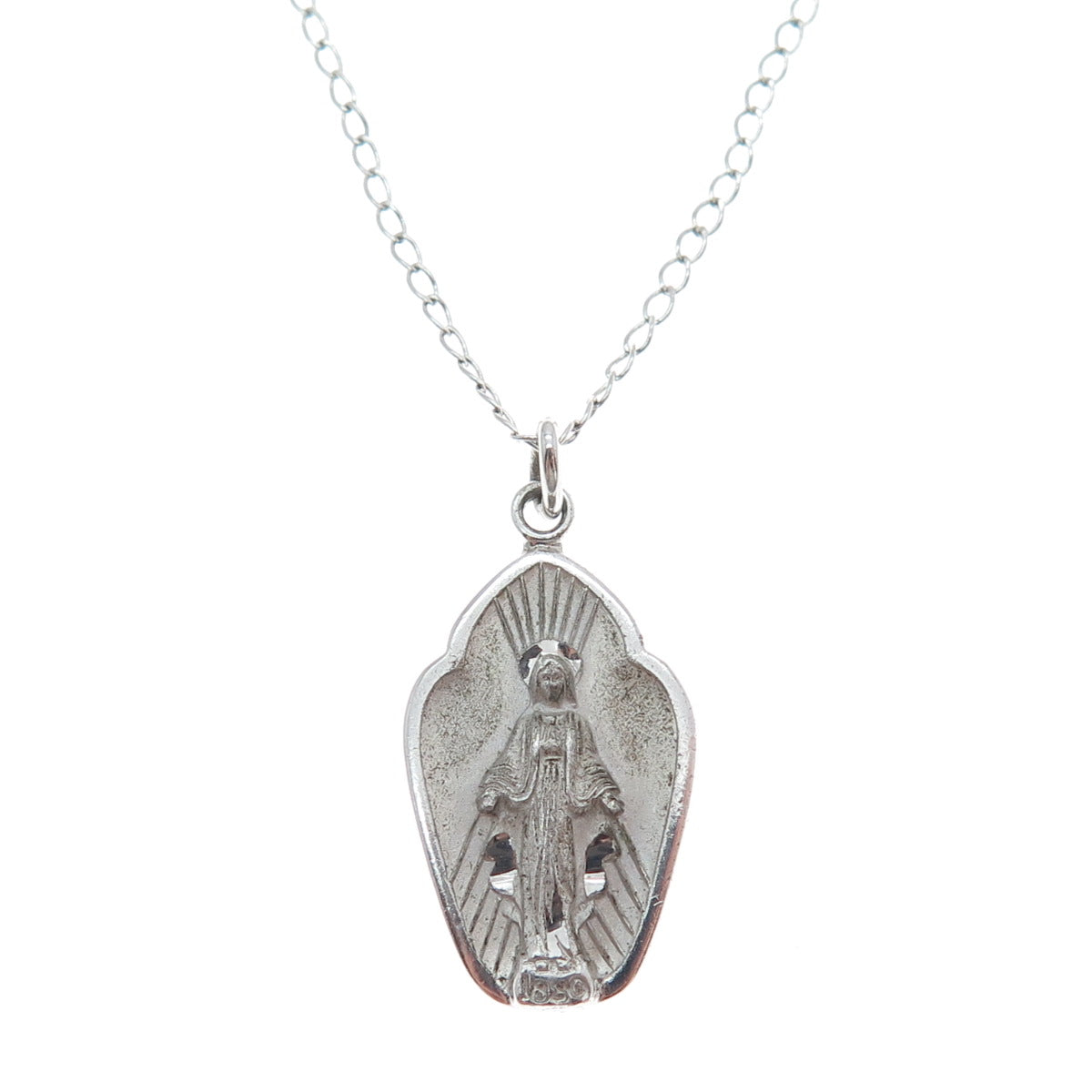 THEDA 925 Sterling Silver Vintage St. Mary Religious Cable Chain Necklace 18"
