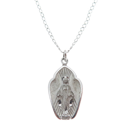 THEDA 925 Sterling Silver Vintage St. Mary Religious Cable Chain Necklace 18"