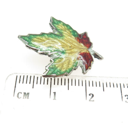 BMCO 925 Sterling Silver Antique Colorful Enamel Maple Leaf Pin Brooch