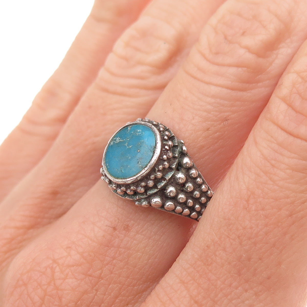 925 Sterling Silver Vintage Real Bisbee Turquoise Oxidized Ring Size 9.75