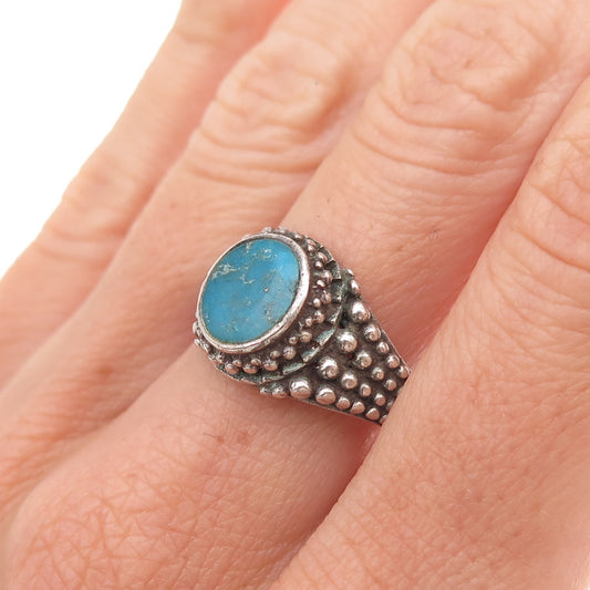 925 Sterling Silver Vintage Real Bisbee Turquoise Oxidized Ring Size 9.75