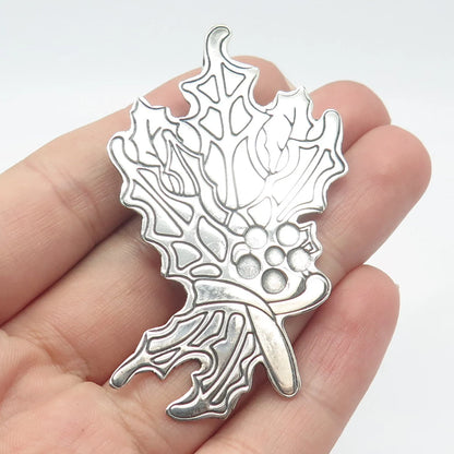 925 Sterling Silver Vintage Etched Floral Pin Brooch / Pendant