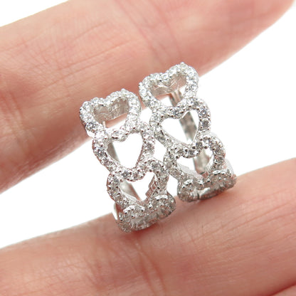 925 Sterling Silver Pave C Z Open Heart Huggie Earrings