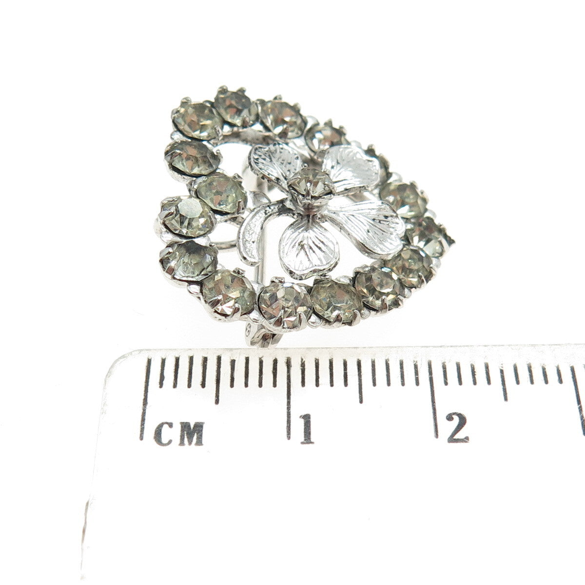 925 Sterling Silver Antique Art Deco Rhinestone Clover For Good Luck Brooch