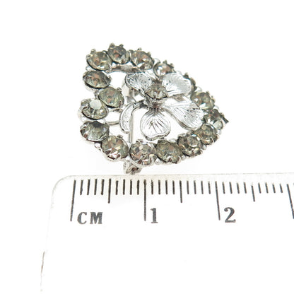925 Sterling Silver Antique Art Deco Rhinestone Clover For Good Luck Brooch