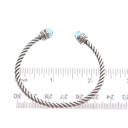 925 Sterling Silver Vintage Nano Topaz Twisted Adjustable Cuff Bracelet 6.25"