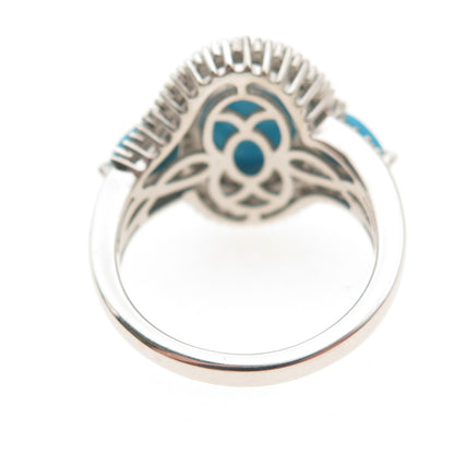 D'Joy 925 Sterling Silver Real Diamond & Turquoise Ring Size 8