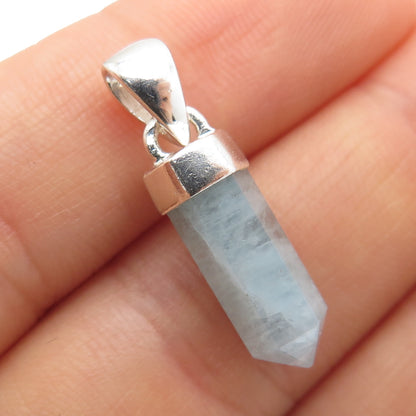 925 Sterling Silver Vintage Real Milky Aquamarine Amulet Charm Pendant