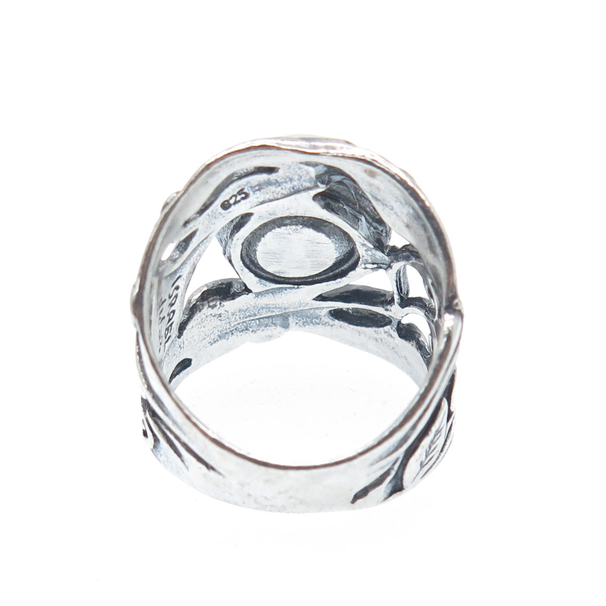 DIDAE Sterling Silver Vintage Israel Real Pearl Modernist Oxidized Ring Size 7