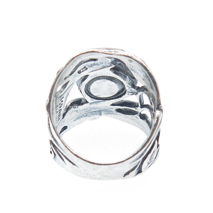 DIDAE Sterling Silver Vintage Israel Real Pearl Modernist Oxidized Ring Size 7