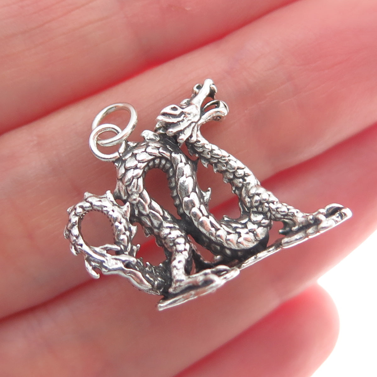 SUNWEST 925 Sterling Silver Vintage Dragon Oxidized 3D Charm Pendant