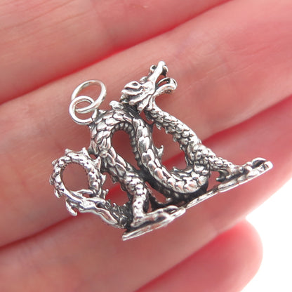 SUNWEST 925 Sterling Silver Vintage Dragon Oxidized 3D Charm Pendant