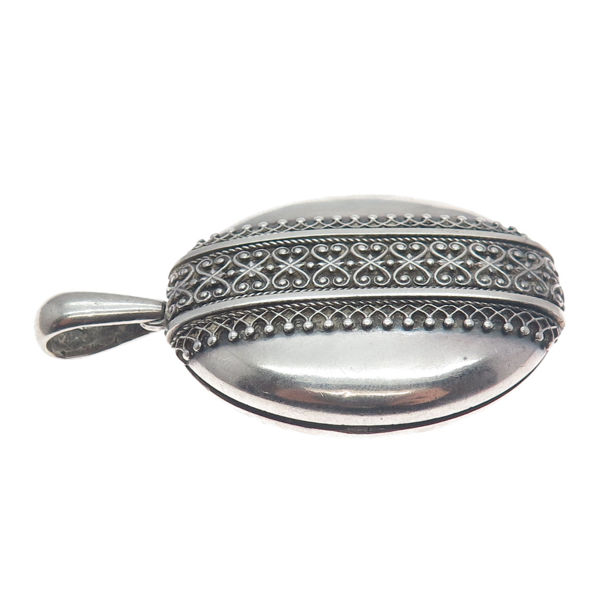 925 Sterling Silver Antique Victorian Ornate Heart Oval Locket Oxidized Pendant