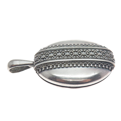 925 Sterling Silver Antique Victorian Ornate Heart Oval Locket Oxidized Pendant