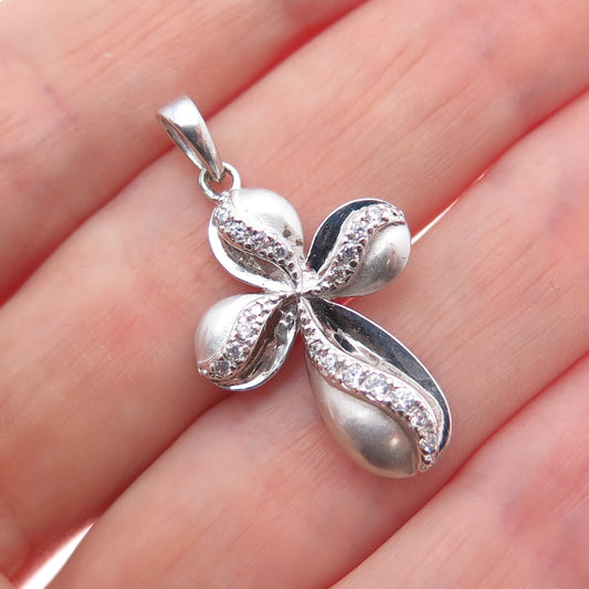 ROSS SIMONS 925 Sterling Silver Round-Cut C Z Floral Cross Charm Pendant