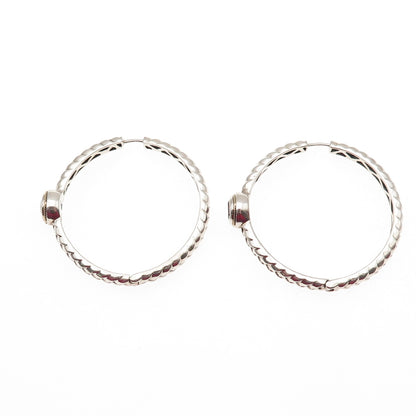Effy BH 925 Sterling Silver 18K Gold Real Red Garnet Braided Hoop Earrings